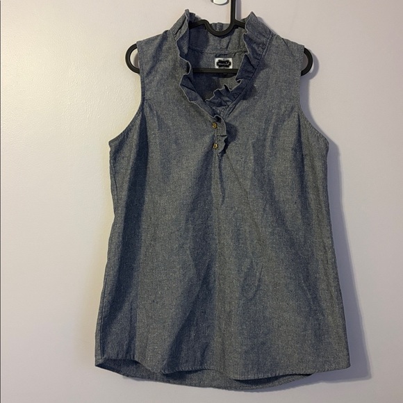 Mud Pie Blue Chambray Sleeveless Ruffle Collar Tunic Top size L (12-14) - Picture 2 of 15